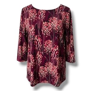 Croft & Barrow Women’s Burgundy Floral 3/4 Sleeve Pullover Blouse – Small